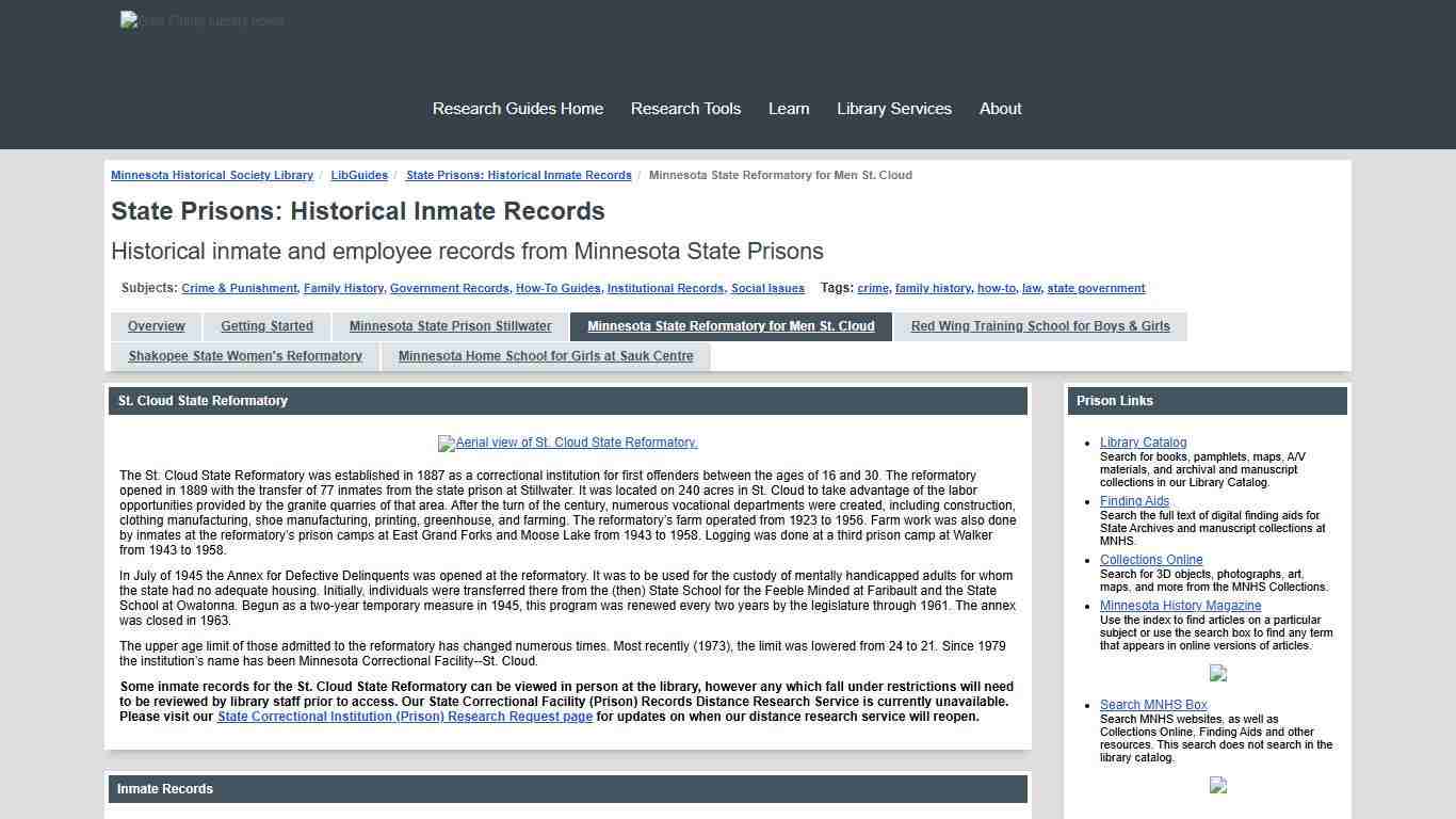 Minnesota State Reformatory for Men St. Cloud - State Prisons: Historical Inmate Records - LibGuides at Minnesota Historical Society Library